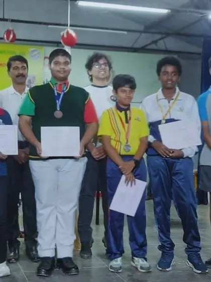 Our medal winners from the ICSE 2024 regional shooting competition, posing with their coaches. We are proud to have coordinated and hosted this prestigious event.