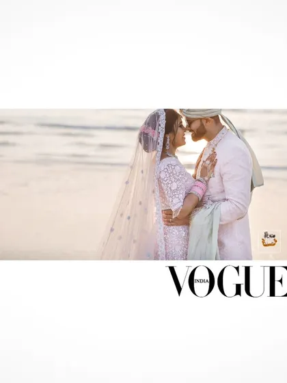 An intimate beachside portrait from a Goa wedding, featured in Vogue.