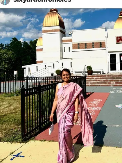 A full view of the client's saree. She requested a single color of thread for an elegant, understated look, and the result is simply beautiful.