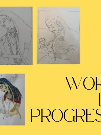The journey of a miniature painting. These images show the careful sketching and coloring process required for this detailed art form.