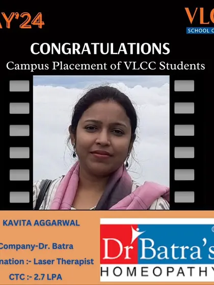 Kavita Aggarwal's placement as a Laser Therapist at Dr. Batra's showcases the high-caliber opportunities available to our graduates. We partner with leading names in the health and wellness sector.
