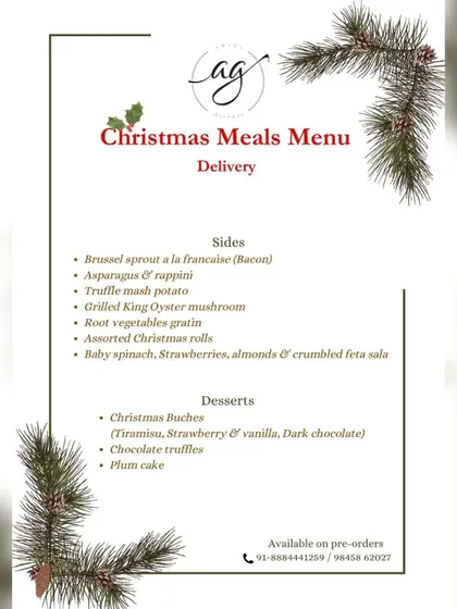 A look at the sides and desserts available with our Christmas Meals menu, including Truffle mash potato, Christmas Bûches, and plum cake.