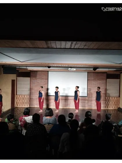 A formation shot from the Attakkalari performance, showing the discipline and synchronicity of the dancers. Our space allows for such visually impactful choreographies.