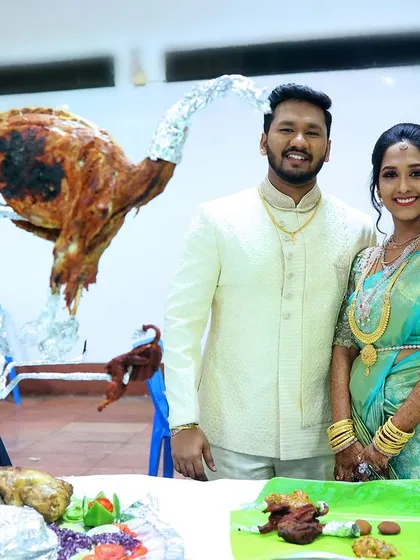Posing with the centerpiece of the feast, our whole roasted mutton.