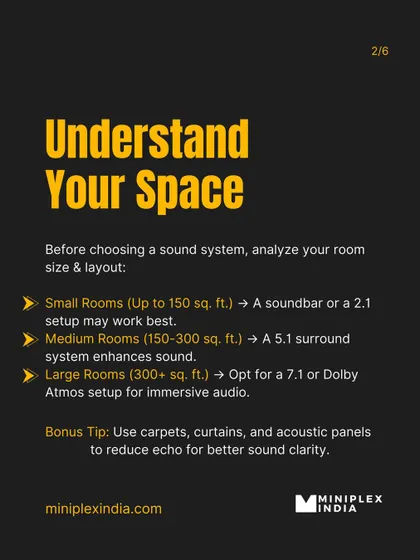The first step in choosing a sound system is understanding your space. This guide explains how room size affects your choice between a 2.1, 5.1, or 7.1 Dolby Atmos setup.