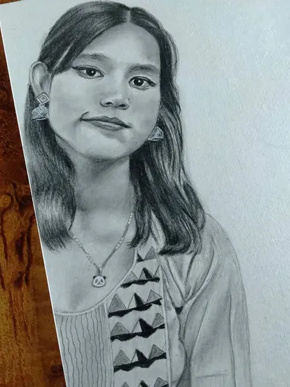 This follower sketch captures a unique look with distinct eyeliner and jewelry. I enjoy the challenge of different styles.