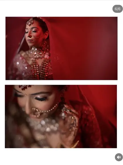 Artistic shots of the bride through her red veil. These images play with light and shadow to create a sense of mystery and romance.