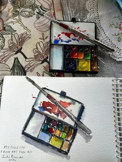A sketch of my favorite watercolor palette from Art Tool Kit. It's a small, compact set that I love because it's so handy for urban sketching. This was for Day 6 of the Urban Sketchers week.