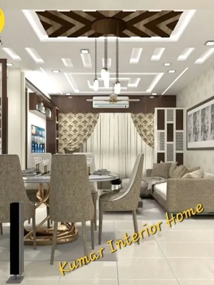 A view from the dining area towards the living room, showing how we design open layouts. The furniture and decor choices create distinct zones while maintaining a sense of openness.