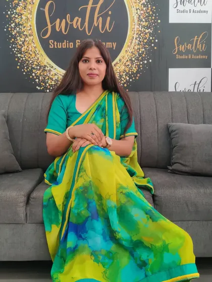 A full view of a self-draped saree. The right technique ensures the fabric flows beautifully and complements your form.