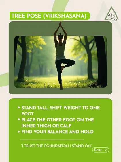 Tree Pose (Vrikshasana) helps you find your balance and trust the foundation you stand on, connecting you to the stabilizing energy of the Root Chakra.