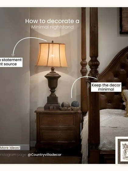 This image shows how to create a minimal yet elegant nightstand. A single statement table lamp with a classic silhouette provides ample light while keeping the decor uncluttered and sophisticated.