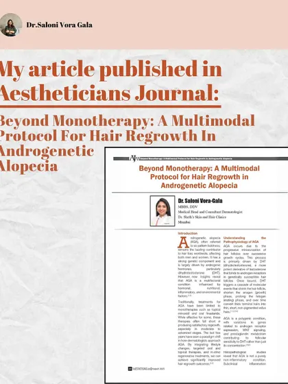 I am passionate about sharing evidence-based knowledge. I was excited to have my article on a multimodal protocol for hair regrowth in Androgenetic Alopecia published in the Aestheticians Journal. My approach goes beyond single treatments to create a comprehensive, result-driven plan for hair loss.