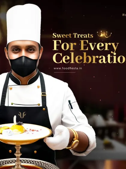 Sweet treats for every celebration. One of my chefs proudly presents a beautifully plated dessert, showcasing the artistry and care that goes into every dish I serve.
