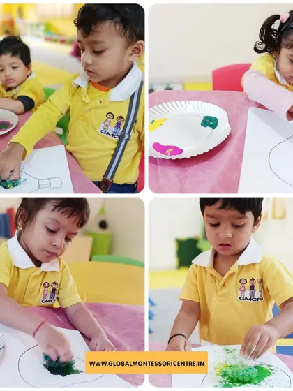 Finger painting allows for direct sensory exploration. Our little artists use their hands to mix colors and create beautiful patterns, connecting them directly to their artwork.