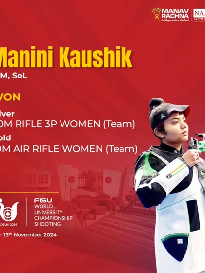 Manini Kaushik, one of our elite shooters, showcasing her medals from the FISU World University Championship. She secured a Gold and a Silver, contributing significantly to India's top ranking.