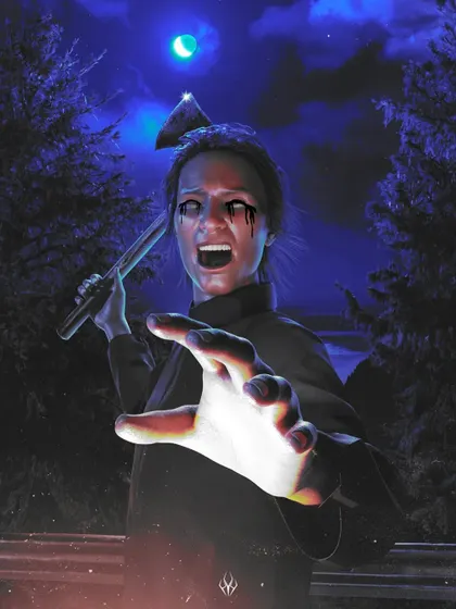 An alternate take on Jack's transformation, this version uses a more intense blue lighting scheme to create a colder, more supernatural feel. The focus remains on his possessed expression and the axe that becomes his weapon.