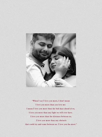 A touching black and white close-up of an embrace, overlaid with a heartfelt quote about love.