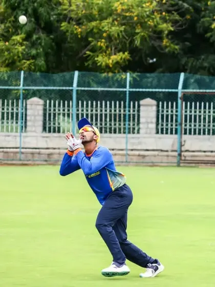 Aditya Mani practicing his high catches during a Mysore Warriors training session. Fielding under pressure is a key skill we teach.