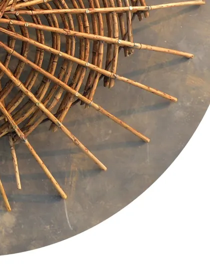A detail shot of the maquette, showing the lashing and joinery techniques used to connect the bamboo pieces. This is a testament to the skill and knowledge required to work with natural building materials.