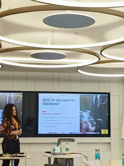 A shot of me presenting in a modern and stylish training facility. The environment can greatly influence the learning experience, and I enjoy working in spaces that inspire creativity and focus.