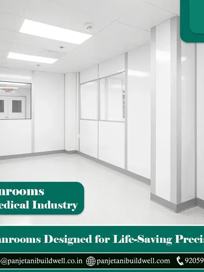 A cleanroom designed specifically for the medical industry, featuring integrated windows and sealed panels. We deliver life-saving precision by creating exceptional environments that enhance productivity and safety.