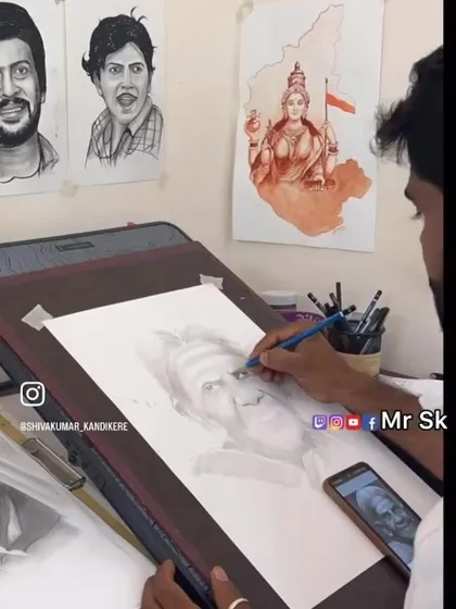 A glimpse into my workspace, where I am sketching a portrait of a revered spiritual figure.