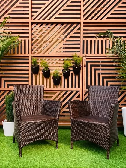 This straight-on view shows the symmetry of the design, creating a balanced and harmonious small-space garden.