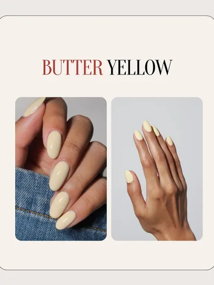 Butter Yellow is a top trend for the season. This image shows two beautiful examples of this soft, creamy shade on different skin tones.
