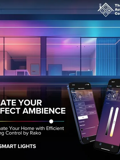 Create your perfect ambiance with RGB smart lights. Our Rako-powered systems give you full control over color and intensity from a mobile app, allowing you to paint your home with light to match any mood or occasion.