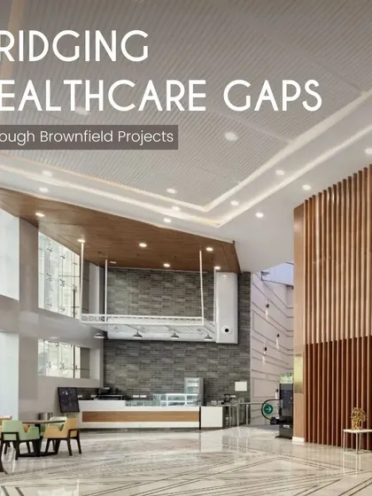 Our adaptive reuse of a commercial building for Sarvodaya Hospital in Greater Noida is a functional and visually striking facility. Such brownfield projects are highly valuable for swiftly addressing healthcare infrastructure gaps in dense urban fabrics.