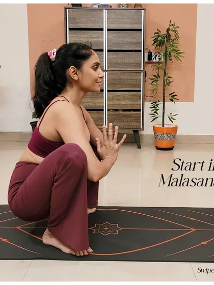 Starting in Malasana, or Garland Pose, is a great way to prepare the hips and find your foundation before attempting Crow Pose.