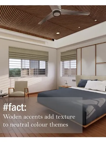 A design collage for the bedroom, emphasizing the fact that wooden accents add essential texture and warmth to neutral color schemes.