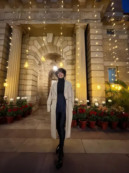 Carols in Karol Bagh. This trench coat look was perfect for a festive evening out, keeping me warm and stylish.