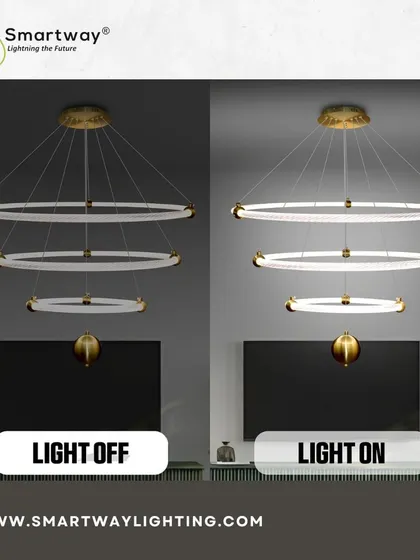 A multi-ring chandelier that looks beautiful both on and off, and offers the versatility of multiple color temperatures.