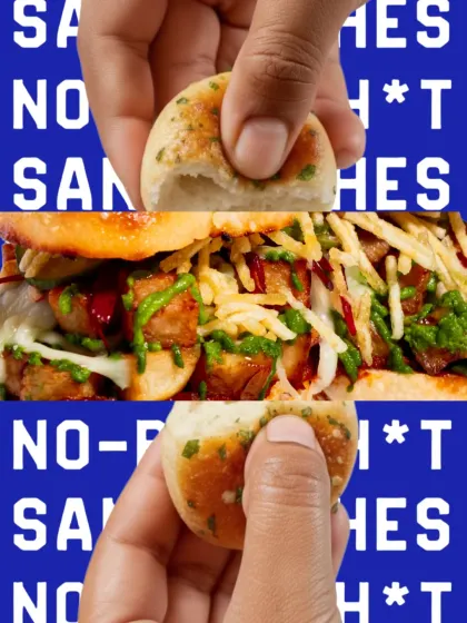 A collage showing the spicy and crunchy filling of the Thecha Chip Butty.