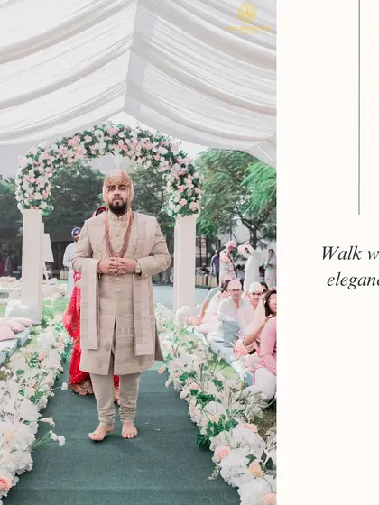 An elegant and serene groom's entry, walking down a flower-lined aisle. This is a wonderful option for a more intimate or daytime ceremony.