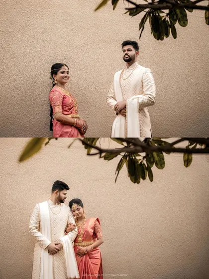 A collage capturing the tender moments between a couple. From gentle touches to shared smiles, these images piece together the narrative of their wedding day.