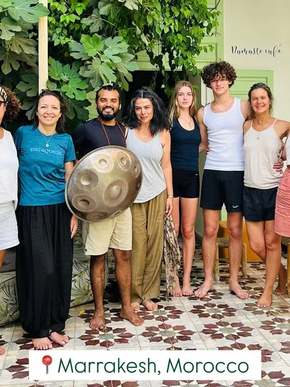A group photo with participants from a wellness retreat in Marrakech, Morocco.