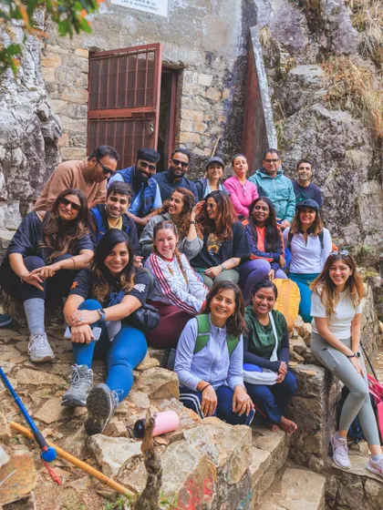 The wonderful group from our Sthiram 2.0 retreat, pictured outside Mahavatar Babaji's cave. Sharing this powerful experience together created a bond that will last a lifetime.