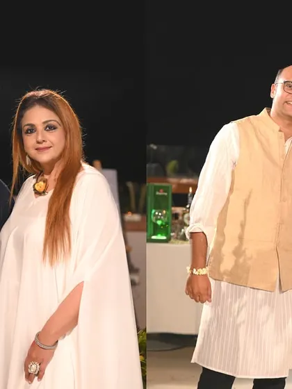 Our Founder & CEO, Vivek, with designer Suneet Varma and guests at the exclusive debut of the 'Mehr' collection on a rooftop in Mehrauli, Delhi.