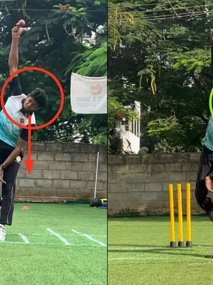 This off spinner had a head tilt and his body weight was falling behind. We corrected this to achieve a relaxed, upright head position and forward weight transfer for a stronger delivery.