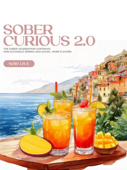 The sober celebration continues. My Sober Curious 2.0 menu is now live, featuring non-alcoholic drinks with less sugar and more flavor. I dreamed up seven curious sips, each one a bottled moment waiting for you.