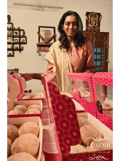 Here I am with a table full of Diwali doughnut orders. It's such a joy and an honor to be a small part of my clients' festive celebrations.
