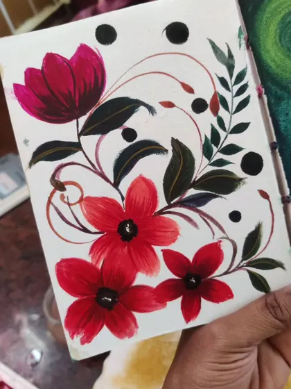 A bold floral composition using red and black gouache. I played with flowing lines and graphic shapes to create a modern, stylized look.