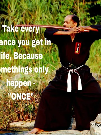 This is a classic kamae, or posture, with a training sword. It teaches the importance of structure and readiness, both in martial arts and in life.