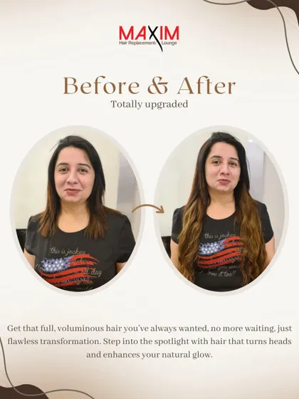 Another view of the same client, showing how the extensions not only add length but also enhance her features and overall glow.