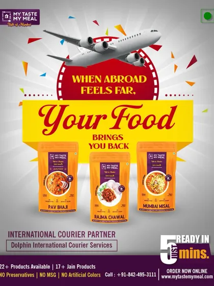 When you are abroad and home feels far away, food can bring you back. I make sure you can get your favorite Pav Bhaji, Rajma Chawal, or Mumbai Misal delivered to you with our international courier partners.