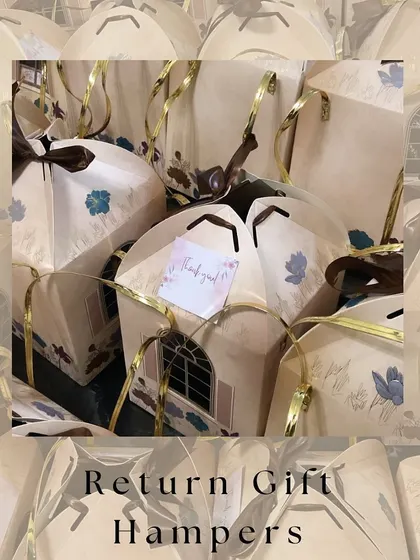 A look at our unique house-shaped return gift hamper boxes, perfect for sending guests home with a sweet reminder of the celebration.