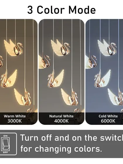 The elegant swan chandelier also comes with three color modes, so you can choose the perfect light temperature for any occasion.